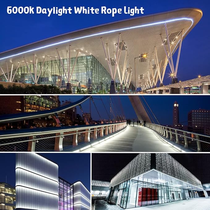 40ft LED Rope Lights, Dimmable 432 LEDs IP65 Waterproof Outdoor Indoor Linkable Cuttable Rope Light, 110V 6000K Daylight White Christmas Rope Light for Patio Garden Corridor Party Decor