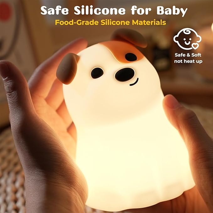 AVEKI Puppy Night Light for Kids, Cute Dog Lamp Dog Lover Gifts for Women & Kid, Dimmable Silicone Animal Night Light for Baby Nursery, Rechargeable Touch Desk Lamp Table Lamp, Kawaii Room Decor