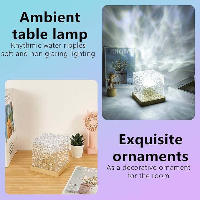 Ocean Wave Lights Projector Rechargeable, Touch Cube Color Changing Light with 16 Colors 4 Modes Dimmable Cordless Mood Lamp for Shower, Ambient Lighting for Bedroom and Bathroom