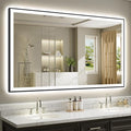 72x40 Inch LED Bathroom Mirror with Lights (Front Lit and Backlit) Black Framed Lighted Vanity Mirror for Bathroom Wall Dimmable Anti-Fog Memory Tempered Glass Horizontal/Vertical