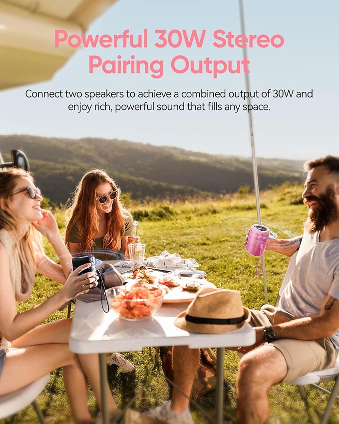 Portable Bluetooth Speaker Beach Vacation Essentials: Powerful Crystal Clear Sound/Dynamic Light/IPX5 Waterproof/All Day Playtime/BT 5.3/TWS Paring, Small Wireless Speaker for Outdoor|Travel|Camping
