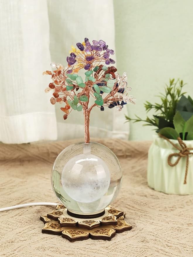 Crystal Tree of Life Gemstone Tree Decor, 7 Chakra Healing Tree with Multicolor Night Light for Meditation, Positive Energy, Home Decor, Office, Desk Decor, Spiritual Gift for Women Men