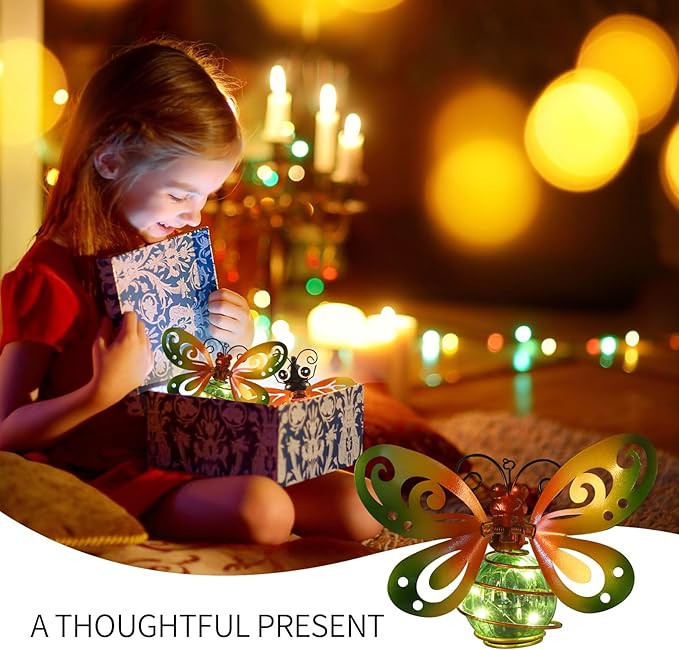 Butterfly Garden Decor with Bouncy Springs Fairy Lights Birthday Gifts for Women Mom Grandma,Hanging Solar Lights Outdoor Waterproof Metal Solar Decoration Outside for Yard, Patio, Backyard, Porch
