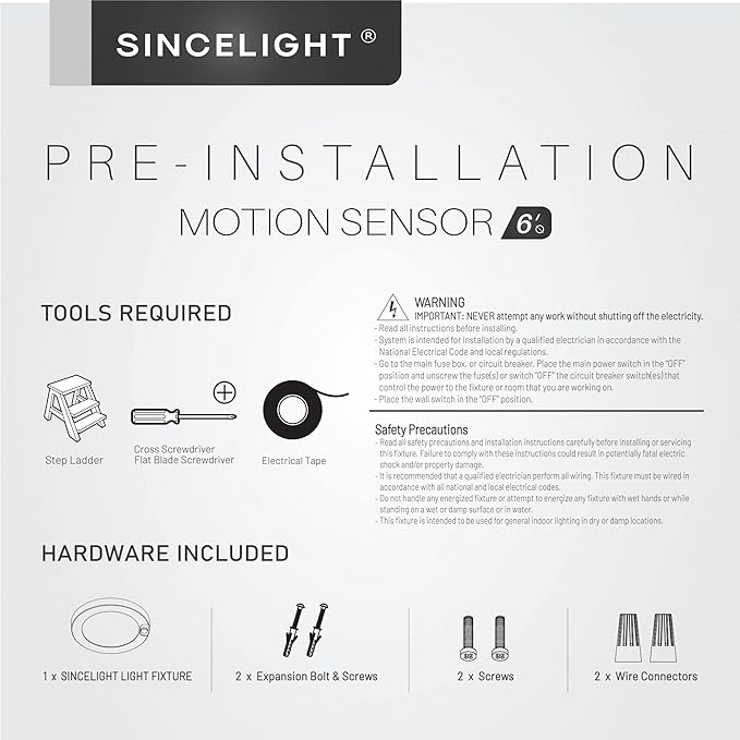 SINCELIGHT PIR Motion Sensor 7W LED Ceiling Light (Φ6''/146mm), Automatically ON/Off, Movement Activated, Cool White 6000K, Surface/Flush Mount for Closet,Cabinet,Hallway, Damp Use, Pack of 1