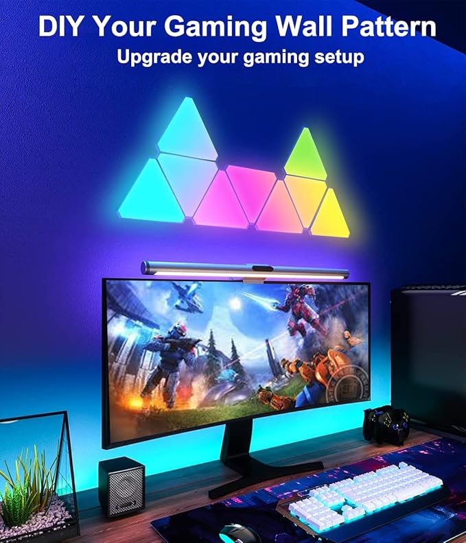 Triangle Light Panels, RGB Gaming Lights for Gaming Setup, DIY Triangle LED Wall Lights with 6 Connection Ports, APP and Remote Controlled, Music Sync for Gaming Room Bedroom Streaming, 10 Pack