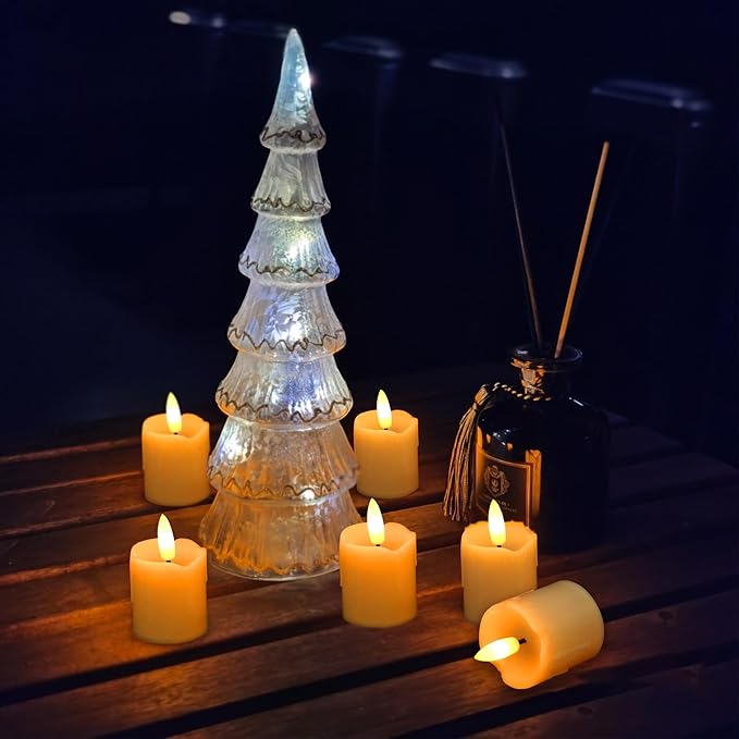 Battery Operated Plastic Flameless LED Votive Candle with Cycling Timer, 6 Pack Drip Flickering Realistic Electric Light for Indoor Bookshelf Wedding Dinner Party Centerpiece Fireplace X-mas Decor