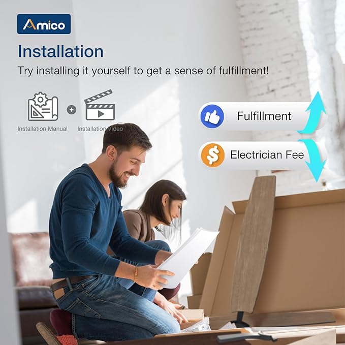 Amico Ceiling Fans with Lights, 60 inch Smart Ceiling Fan with Remote/APP/Alexa Control, Reversible, 5 Blades, 6 Speeds, 3CCT, Dimmable, Noiseless, Wifi Ceiling Fan for Farmhouse, Bedroom, Brown