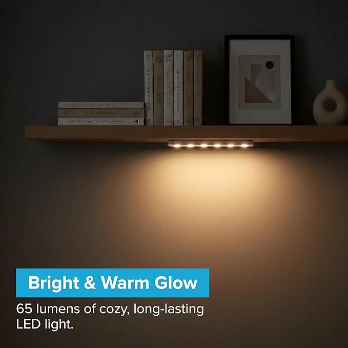 Brilliant Evolution 0.9" Ultra-Thin Wireless Under Cabinet Lights Battery-Operated LED Fixtures - 8.5" L Stick-On Push Lighting - 65 Lumens Warm White, Timer Included for Kitchen, Closet NAD Counter