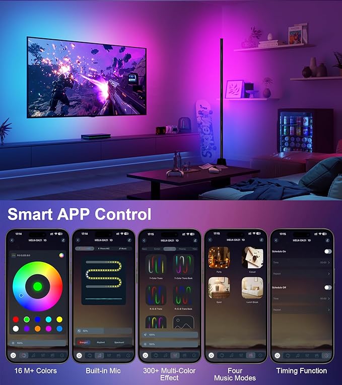1PCS Corner Floor Lamp,Smart RGB LED Corner Lamp with App and Remote Control,16 Million Colors & 68+ Scene,Music Sync,Timer Setting,Ideal Standing Lamp for Living Rooms,Bedrooms,Gaming Rooms