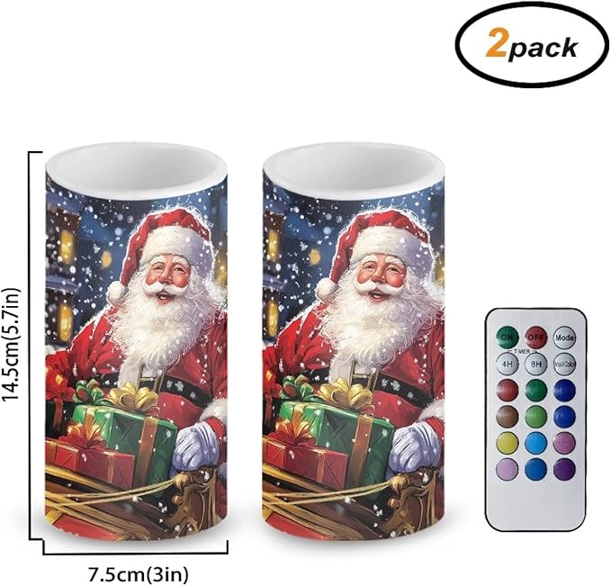 Santa Claus Flickering Flameless Candles Remote Control Candles Christmas Table Decorations for Dining Room Bedroom Home Indoor Table Festive Xmas LED Pillar Candles