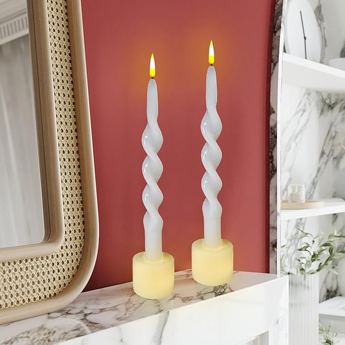 Spiral Taper Candle LED Candlesticks, 10inches Flameless Tapered Candles Battery Candle Sticks Remote Twisted Candlestick for Dinner Holiday Wedding Party Housewarming-1D
