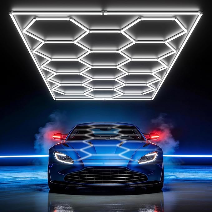 HYPERLITE Gen 2 Hexagon Garage Lights: 624W 62400LM 15 Grids Hexagon Led Lights, 6500K Ultra Bright Honeycomb Hex Lights, Easy Install, Durable Design for Garage, Car Detailing, Workshops, Gym