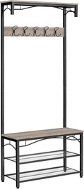 VASAGLE Shoe Bench Rack, 3-Tier Storage Shelf for Entryway Hallway Living Room, Industrial Accent Furniture with Steel Frame, 12.6 x 31.5 x 70.3 Inches, Greige