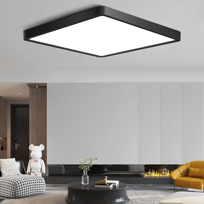 12Inch 24W Square LED Ceiling Light Fixtures Flush Mount, 3000K Warm White LED Ceiling Lamp, Surface Mount Modern Ceiling Lights, Slim Flat Panel Lighting for Bedroom, Kitchen, Bathroom Etc.Black