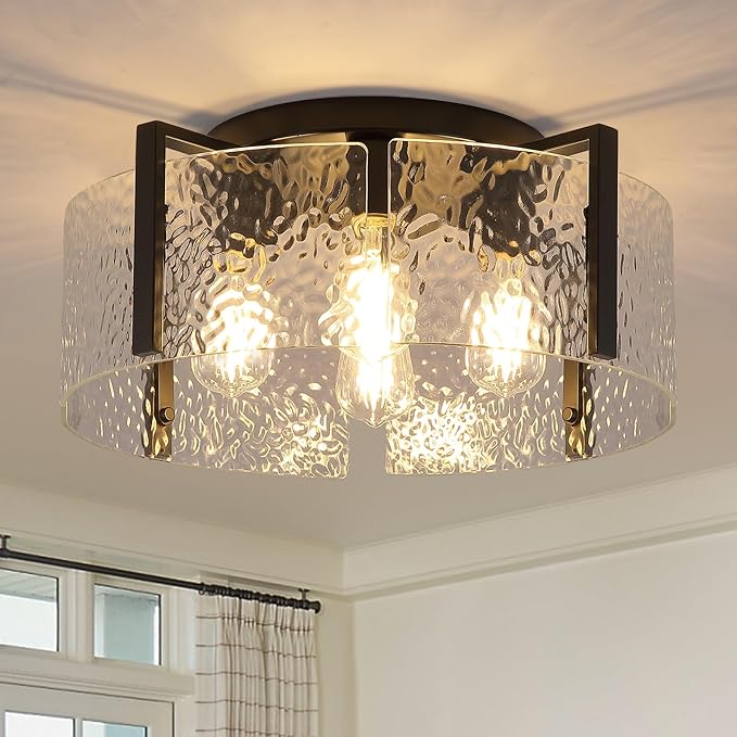 Black Flush Mount Ceiling Light Fixture, 4-Light Modern Entryway Light Fixture Ceiling Mount, Close to Ceiling Light Fixtures, Kitchen Lighting Fixtures Ceiling Lights for Bedroom Bathroom Hallway