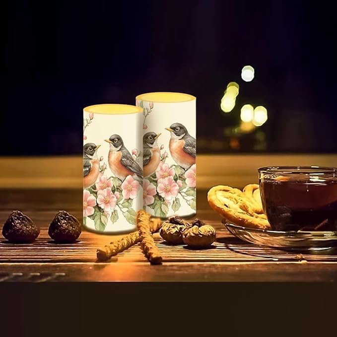 Robin Bird Flameless Candles 2 Pack 6 x 3 inch Battery Operated Candles with Multicolor Timer Remote Control LED Fake Candles for Warm Light Dinner Table Home Decor