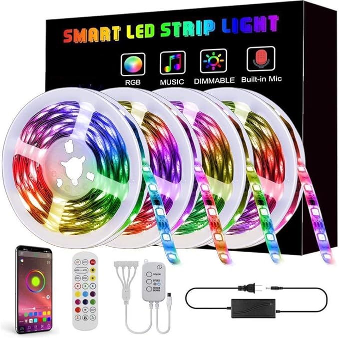 Smart Wi-Fi RGB LED Strip Lights, Music Synced, Color Changing with Remote, App Control for Bedroom Home TV Bar (65.6 FT)