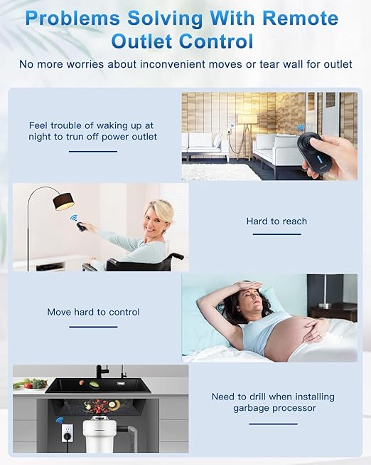 Remote Control Outlet, ELECTOP 15A/1500W Wireless Outlet Power Switch, No Wire Long Range Electrical Switch Plug On/Off for Lights, Fans, Christmas Lights, Household Appliance, 4000V Anti Surge Black
