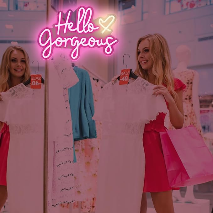 Hello Gorgeous Neon Sign Pink LED Neon Lights for Home Wedding Birthday Backdrop Bacelorette Party Wth Dimmable Switch(5V, 16.5"*11")