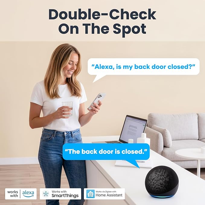 2 Pack Zigbee Door Sensor, Mini Smart Contact Sensors for Doors, Home Automation, Compatible with SmartThings, Alexa, Home Assistant, Hubitat, Aeotec and Homey (Zigbee Hub Required)