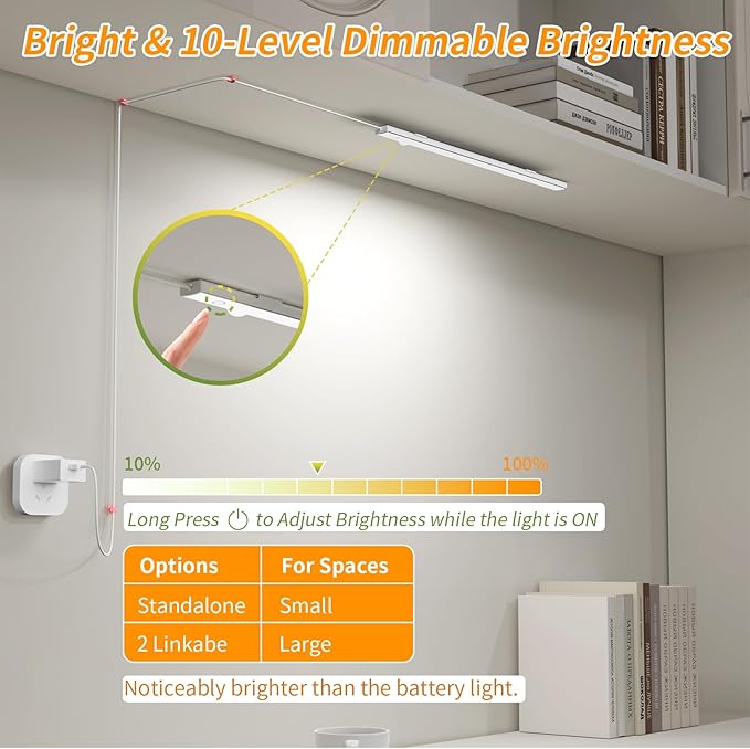 14" Slim USB Plug-in LED Motion Sensor Light Indoor, Bright & Dimmable Under Cabinet Light - 3 Modes (ON/Night/Day) for Kitchen, Cabinet, Closet - 3000K Warm White, 1 Pack (Standalone)