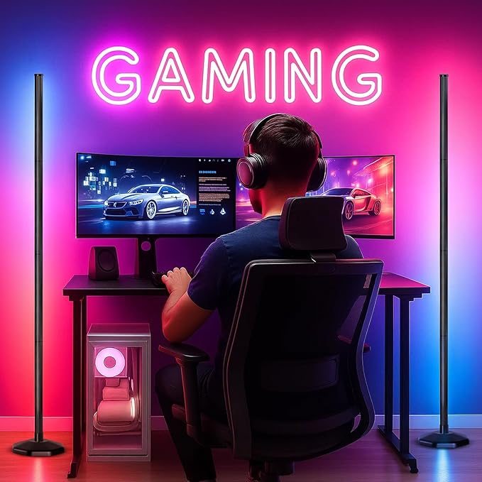 DomeStar Smart RGBIC Corner Floor Lamp, Ambient Lighting 16 Million DIY Color Changing Standing Led Lights with Music Mode and Timing for Living Rooms, Gaming Rooms, Aesthetic Home Decor, Cool Gifts