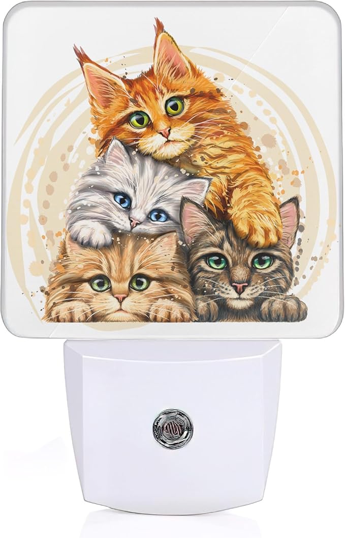 Cute Cats Night Light,Plug in Night Light, Dusk to Dawn Sensor Nightlights for Stairway/Hallway/Kitchen/Bedroom/Bathroom 0.5W