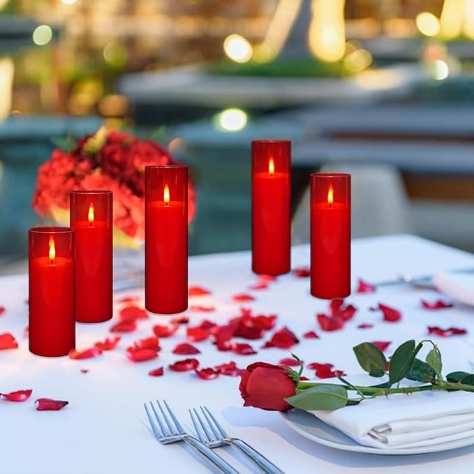 24-Pack Red Flameless LED Candles - Remote Control & Timer, Realistic Flickering for Chinese New Year Decor, Valentine's Day, Romantic Home Ambiance, Fireplace Mantel & Festive Centerpieces