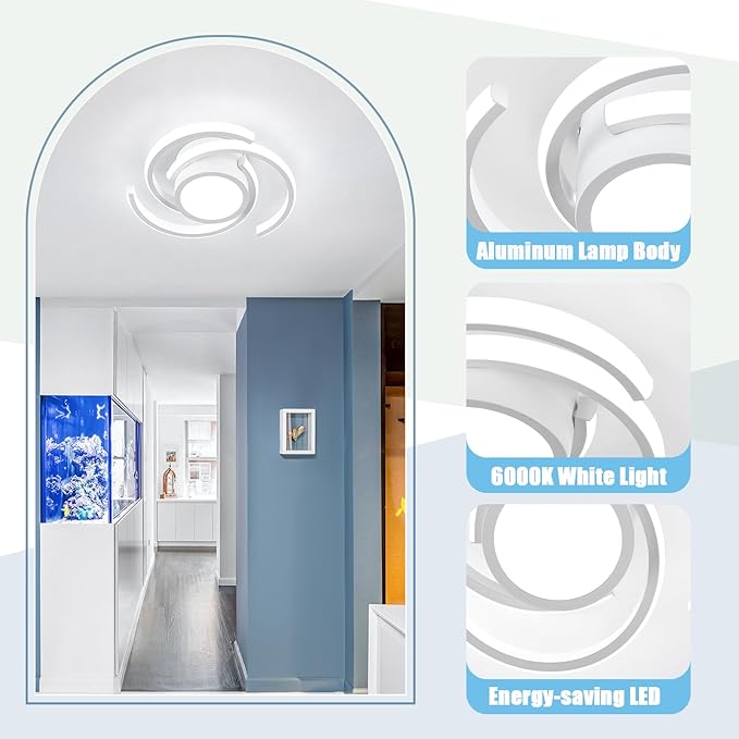 ADISUN LED Modern Ceiling Light,6000K Semi Flush Mount Ceiling Light Fixture,Unique White Ceiling Lights Fixtures for Living Room Bedroom Corridor Aisle Hallway Indoor Ceiling Lamp, 2 Pack