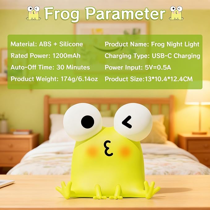 Frog Night Light for Kids, Cute Funny LED Squishy Animal Silicone Lamp, Dimmable/Timer Nursery Night Light for Baby, Rechargeable Touch Bedside Lamp,Kids Room Decor, Boys Girls Birthday Gift