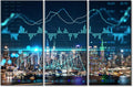 TUMOVO 3 Panels Office Decor Night Manhattan Midtown USA Pictures Wall Art for Living Room Concept of Internet Trading Brokerage and Analysis Posters and Prints Framed Ready to Hang (42" Wx28 H)
