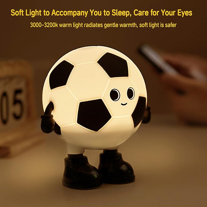 Soccer Night Light, 7 Colors Dimmable Bedside Lamp, Touch Control Night Lamp with Timer for Kids Adults, Used for Camping Party Room Decor (Soccer)