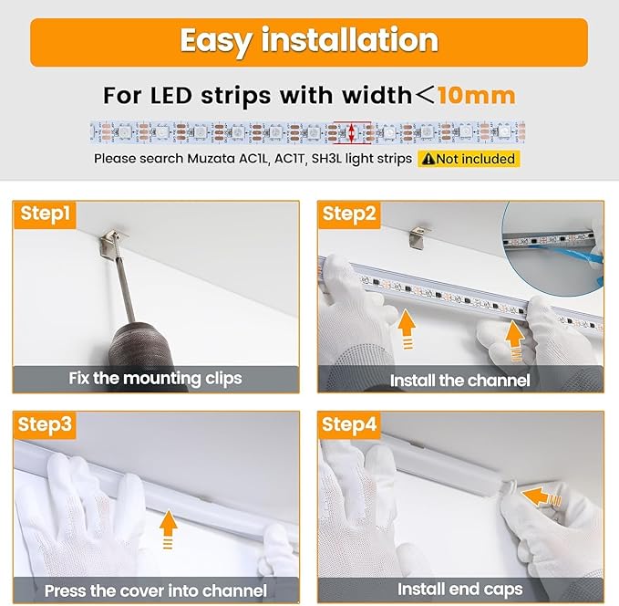 Muzata 20Pack 6.6FT/2M V Shape LED Channel Silver Aluminum LED Strip Diffuser Channel with Milky White Cover Frosted Corner Lighting Easy Installation V1SW WW 2M