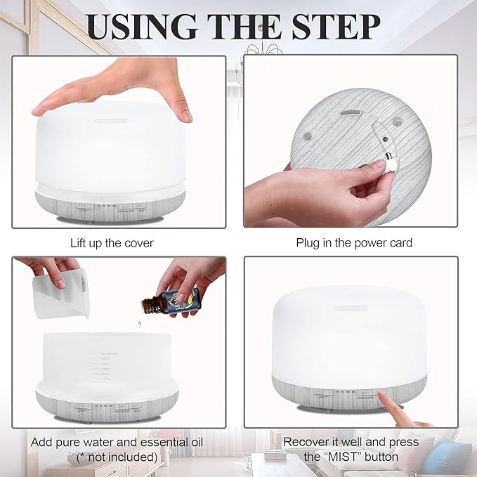Humidifiers for Bedroom Large Room Home Baby Kids Whole House Hotel Office Desk Plant,500ml Portable Aromatherapy Essential Oil Diffuser Cute Ultrasonic Cool Mist Humidifier with Light Remote