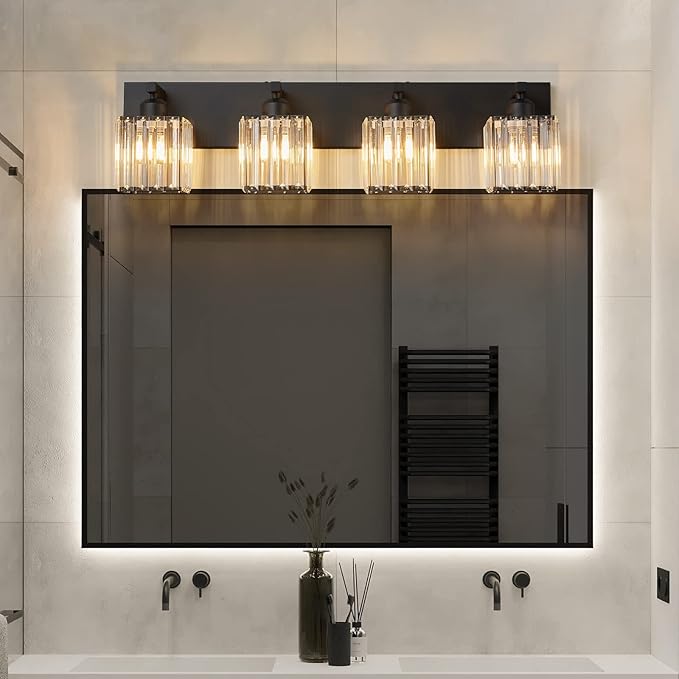 19.5" KnurledBrassWallSconcesSetof2,BronzeBathroomVanityLightFixtureswithWaterRipplesGlassTube,ModernLampforBedroom,LivingRoom,Hallway,Staise,Mirror,Kitchen