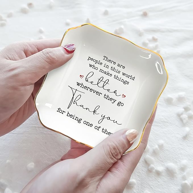 OASSIE Teacher Appreciation Gifts for Women - 4"x4" Ceramic Jewelry Dish Tray - Teachers Day Birthday Appreciation Inspirational Retirement Thank You Nurse Appreciation Gifts for Women Coworkers Boss
