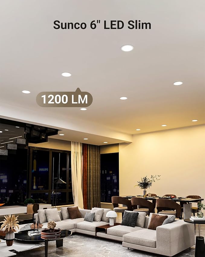 Sunco 48 Pack 6 Inch LED Recessed Light, Canless Ceiling Lights Slim with Junction Box, 1200 LM, 14W (100W Equivalent), Selectable CCT 2700K/3000K/4000K/5000K/6000K, Dimmable, Wafer Thin ETL