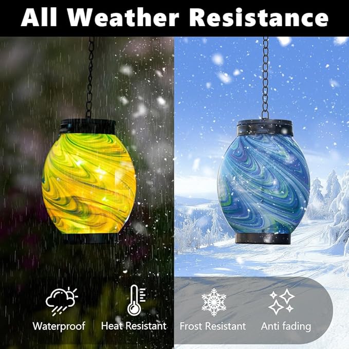 Solar Hanging Lanterns Outdoor, Waterproof Solar Glass Lights, Color Changing Led Lamp Light for Garden Yard Tree Home Xmas Decor