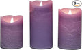 CANDLE CHOICE Battery Operated Flameless Candles with Timer Real Wax Realistic Flickering Electric LED Pillars Automatic Built-in Daily Cycle 6-hour on 18-hour off 3 PCS Rustic Texture Lavender Purple
