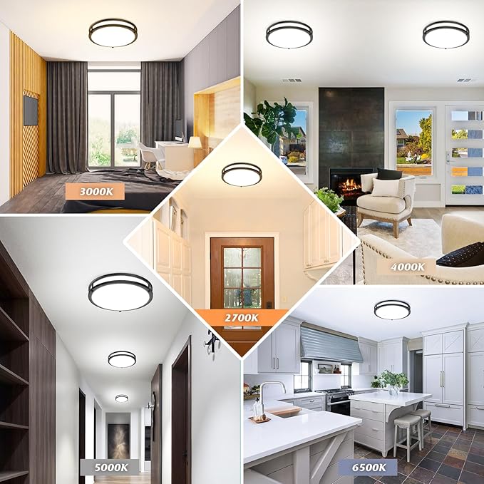 13 Inch LED Ceiling Light Fixture Black, 36W 4400Lm Flush Mount Ceiling Lamps, Dimmable 5CCT 2700K/3000K/4000K/5000K/6500K, Super Bright Modern Bedroom Ceiling Lights for Kitchen Hallway, 2 Packs