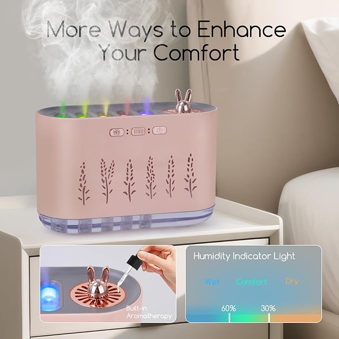 5 Nozzle Music Sensing Cool Mist Humidifier,Humidifier Diffuser with 20 Color LED Light, 700ML Essential Oil Diffuse, Auto Shut Off, Aroma Diffuser for Bedroom Home Office Yoga (Pink)