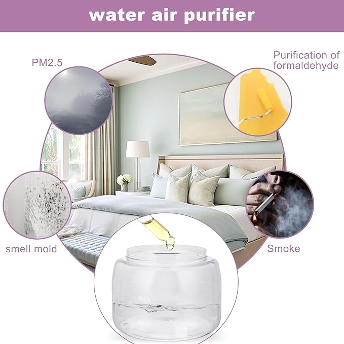 Water Air Purifiers for Home, Variable Speed Air Washer Aroma Diffuser, Quiet Rainbow Air Purifier with Water, Air Washer Humidifier, Essential Oils Fresher With Night Light for Home, Bedroom, Purple