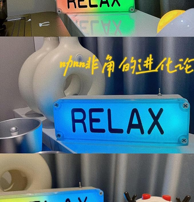 Relax Sign Lights Smart LED RGB Gaming USB Rechargeable Battery 16 Million Colors 213 Preset Modes App Control Dynamic Music Sync Mode for Studio/Home Studio/Company/Desk or Wall Decor