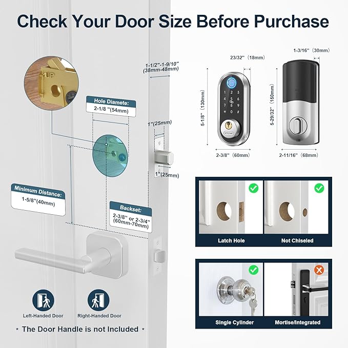Smart Deadbolt, SMONET Fingerprint Electronic Deadbolt Door Lock with Keypad-Bluetooth Keyless Entry Front Door Digital Keypad App Control, Ekeys Sharing, App Monitoring Auto Lock for Homes and Hotel