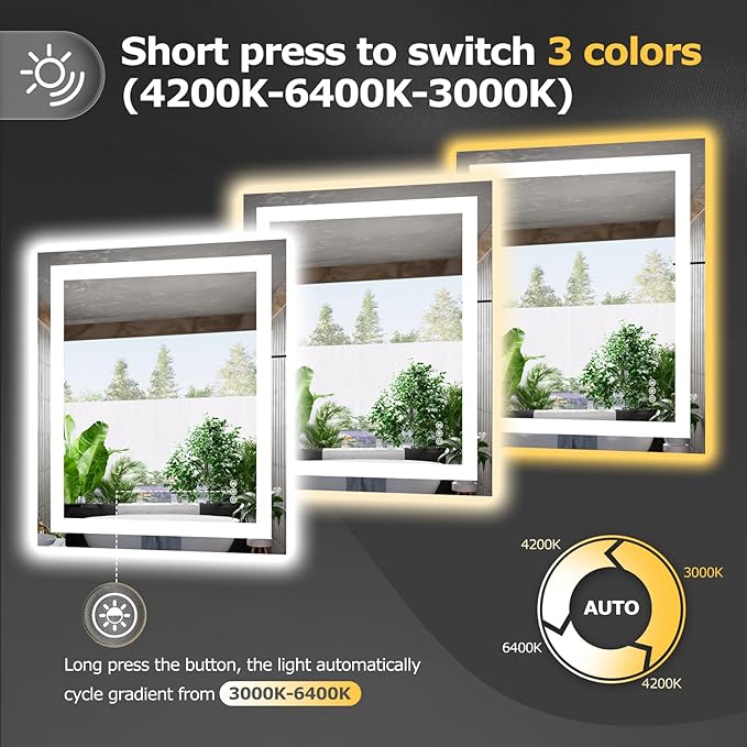 28X32 LED Bathroom Mirror with Lights, Anti-Fog, Dimmable, Backlit + Front Lit, Smart Bathroom Vanity Mirror, Memory Function, Shatterproof, Tempered Glass (Horizontal/Vertical)