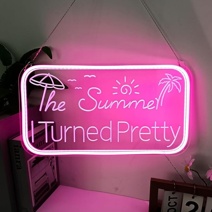 Summer I Turned Pretty LED Neon Sign for Wall Decor USB Adjustable Brightness Living Room Bars Barbers Man Cave Halloween Christmas Birthday Art Wall Decor