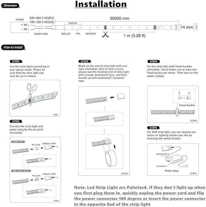 White Color LED Strip Light, AC 110-120V Flexible/Waterproof/Multi-Modes Function/Dimmable SMD5050 LED Rope Light with Remote for Home/Office/Building Decoration (32.8ft/10m)
