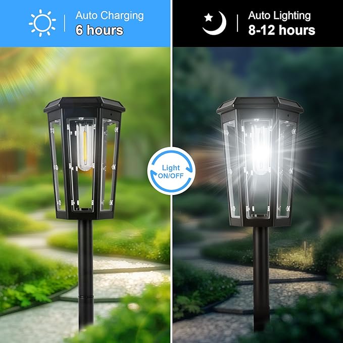 echosari Solar Pathway Lights Outdoor, 8 Pack Solar Powered Garden Lights Waterproof IP65, Auto On/Off, Solar Driveway Landscape Lights for Yard Path Landscape Walkway Lawn (Cool White)