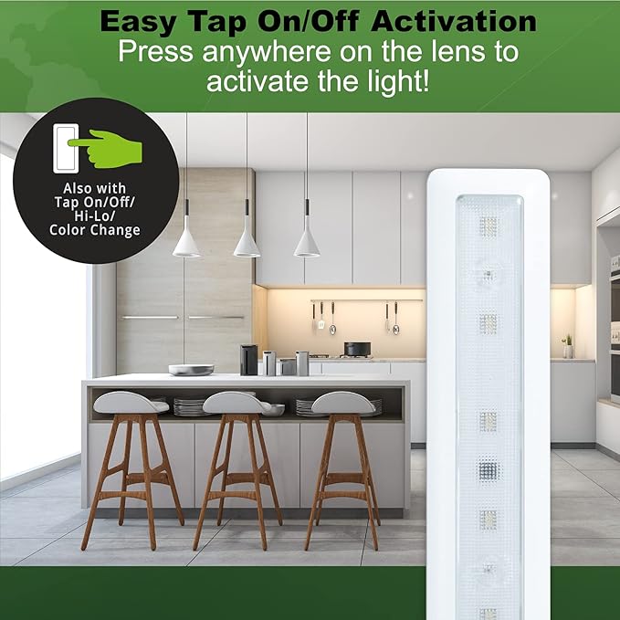 Ecolight 9-inch Bar Lights - 2-Pack, Battery Operated, Tap on/Off - White Color Changing, Dimmable, IR Remote with Timer - 80 Lumen, 30,000 Hour Rated Lamp Life - White Finish