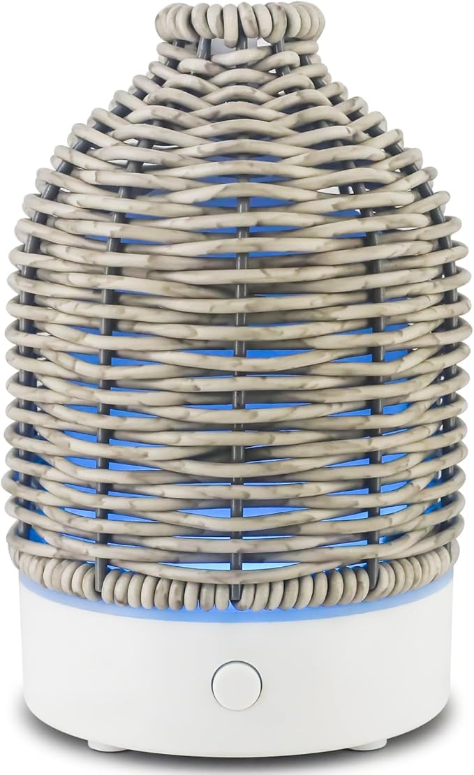 Essential Oil Diffuser - Multifunction Aromatherapy Diffuser 7 LED Color Changing Light 100ML Rattan Diffuser Easy to Clean Suitable for Home,Office (Grey)